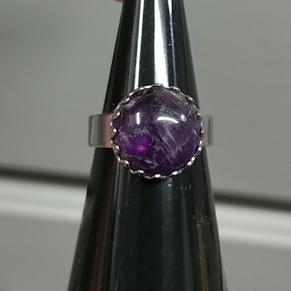 Amethyst Ring Natural Gemstone Adjustable Stainless-Steel Ring Amethyst Crystal - Picture 4 of 12